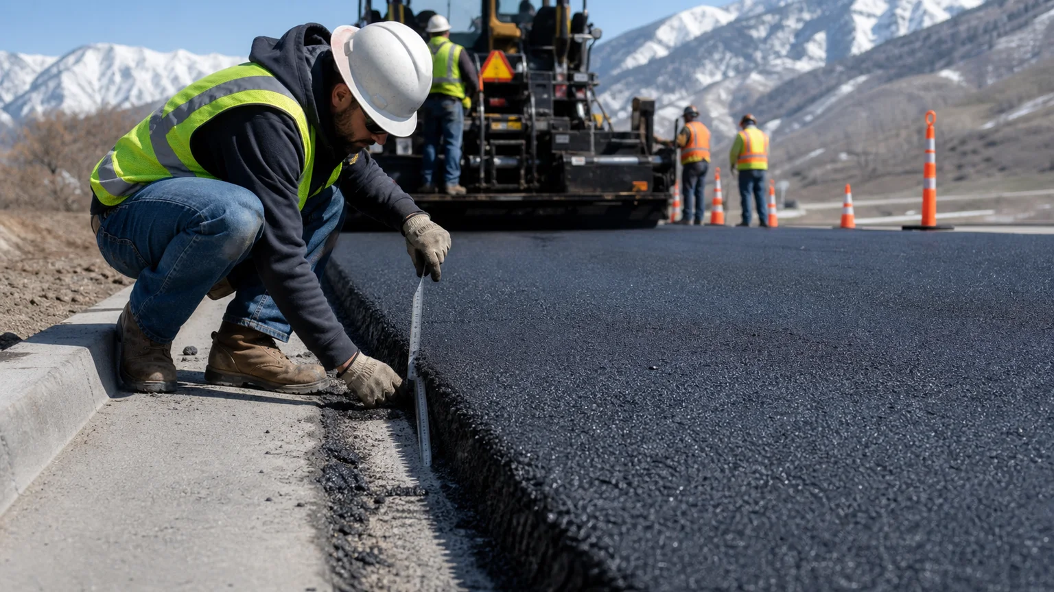 Quality-control step for asphalt paving in Alpine, Utah