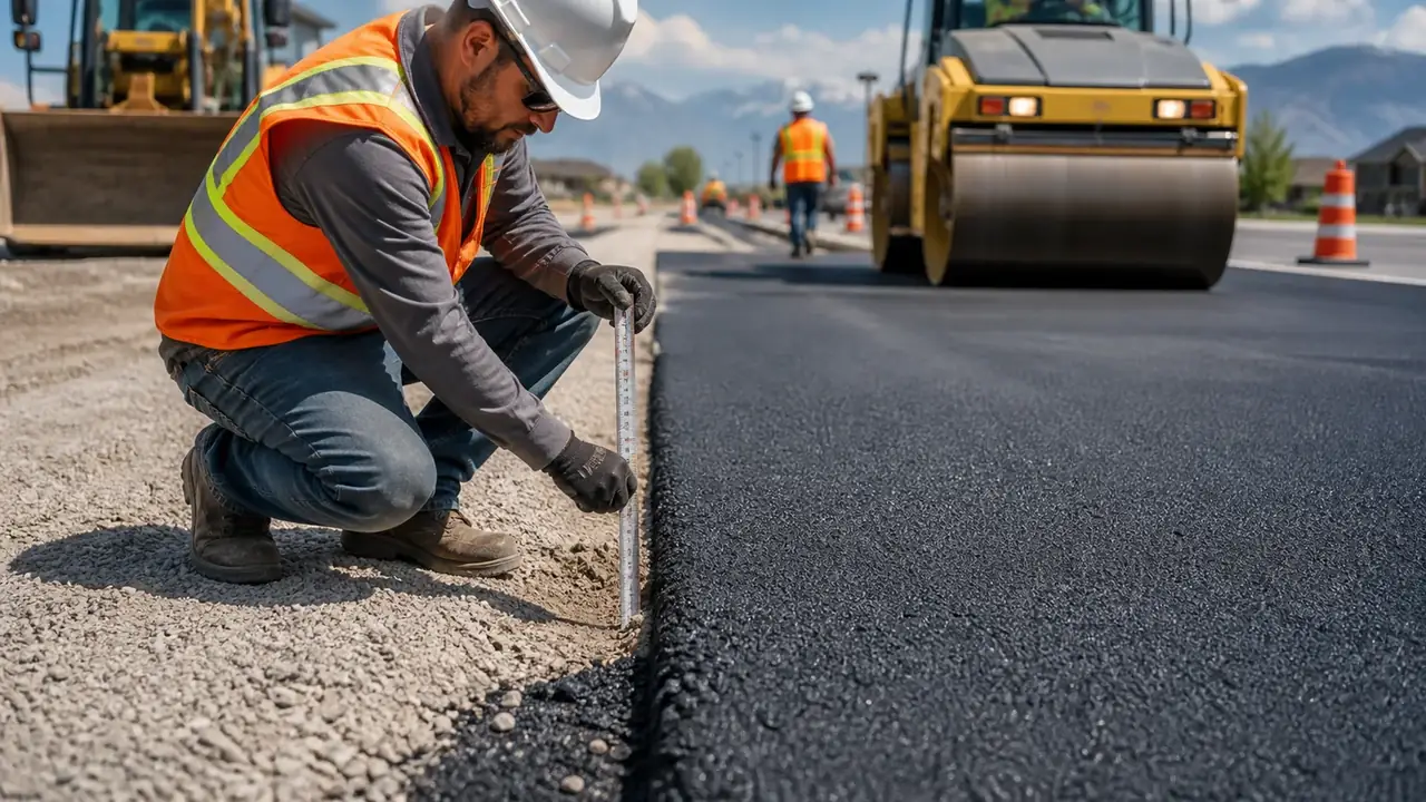 Quality-control step for asphalt paving in Bluffdale, Utah
