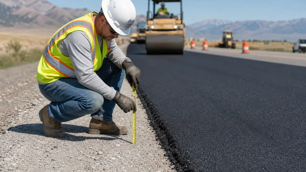 Quality-control step for asphalt paving in Cedar Fort, Utah