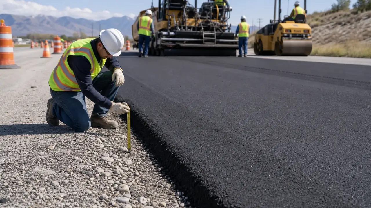 Quality-control step for asphalt paving in Cedar Hills, Utah