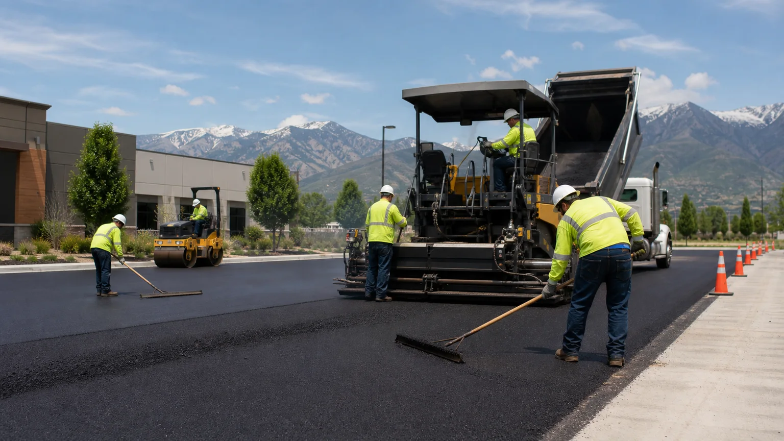 Asphalt Paving crew working in a controlled Fairfield, Utah pavement area