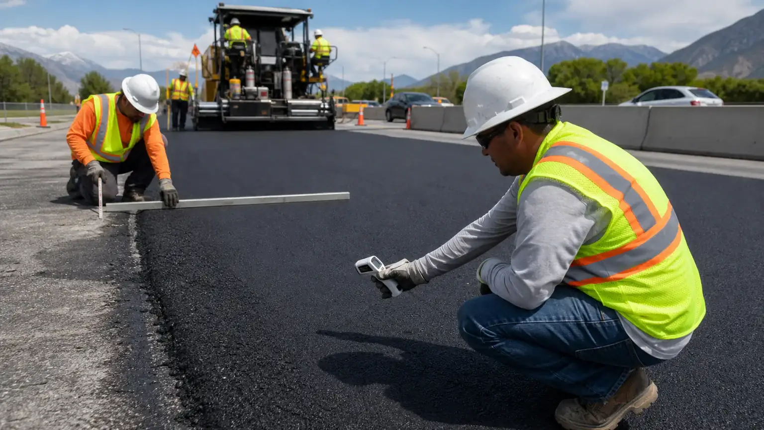 Quality-control step for asphalt paving in Lindon, Utah