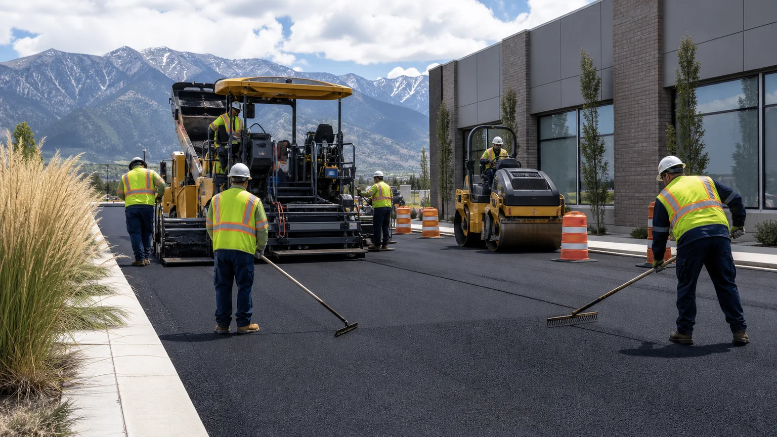 Asphalt Paving crew working in a controlled Millcreek, Utah pavement area