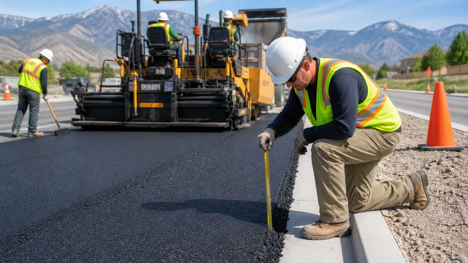 Quality-control step for asphalt paving in Pleasant Grove, Utah
