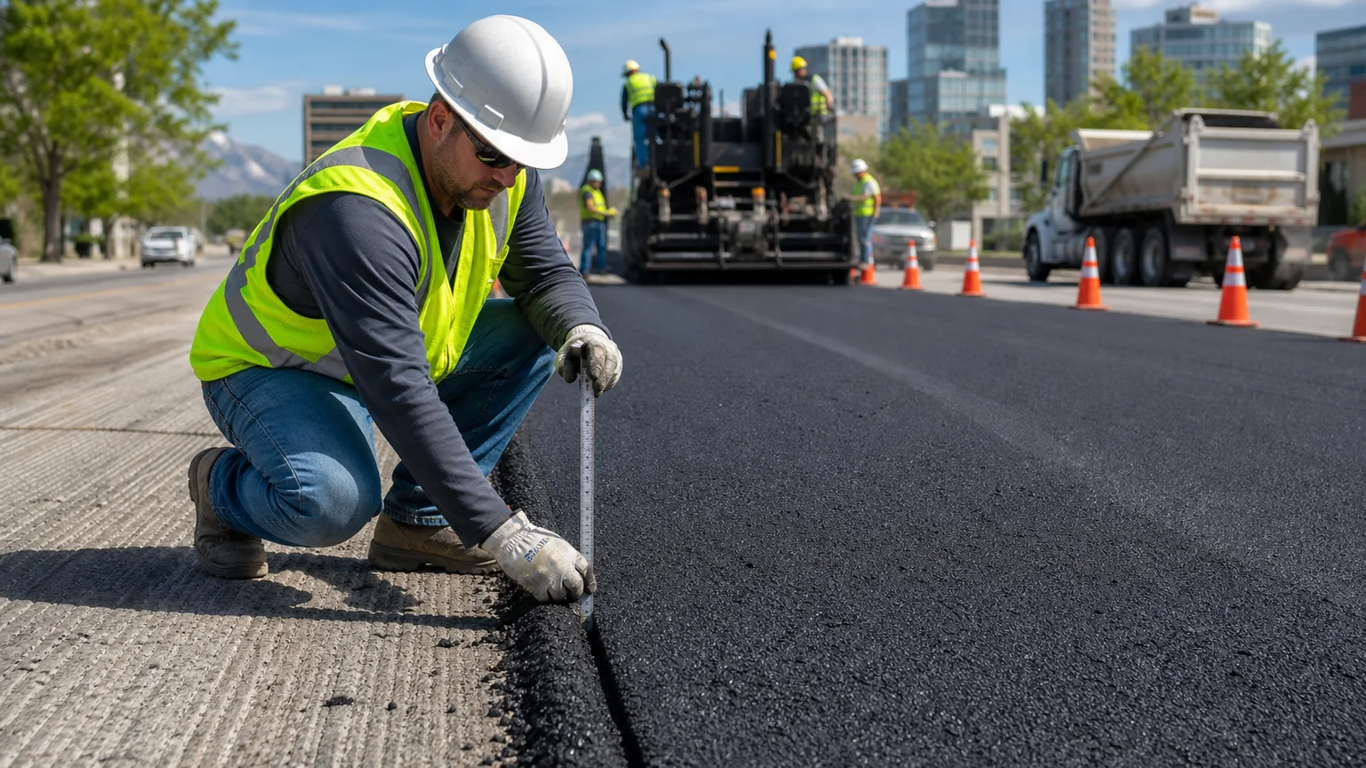 Quality-control step for asphalt paving in Salt Lake City, Utah
