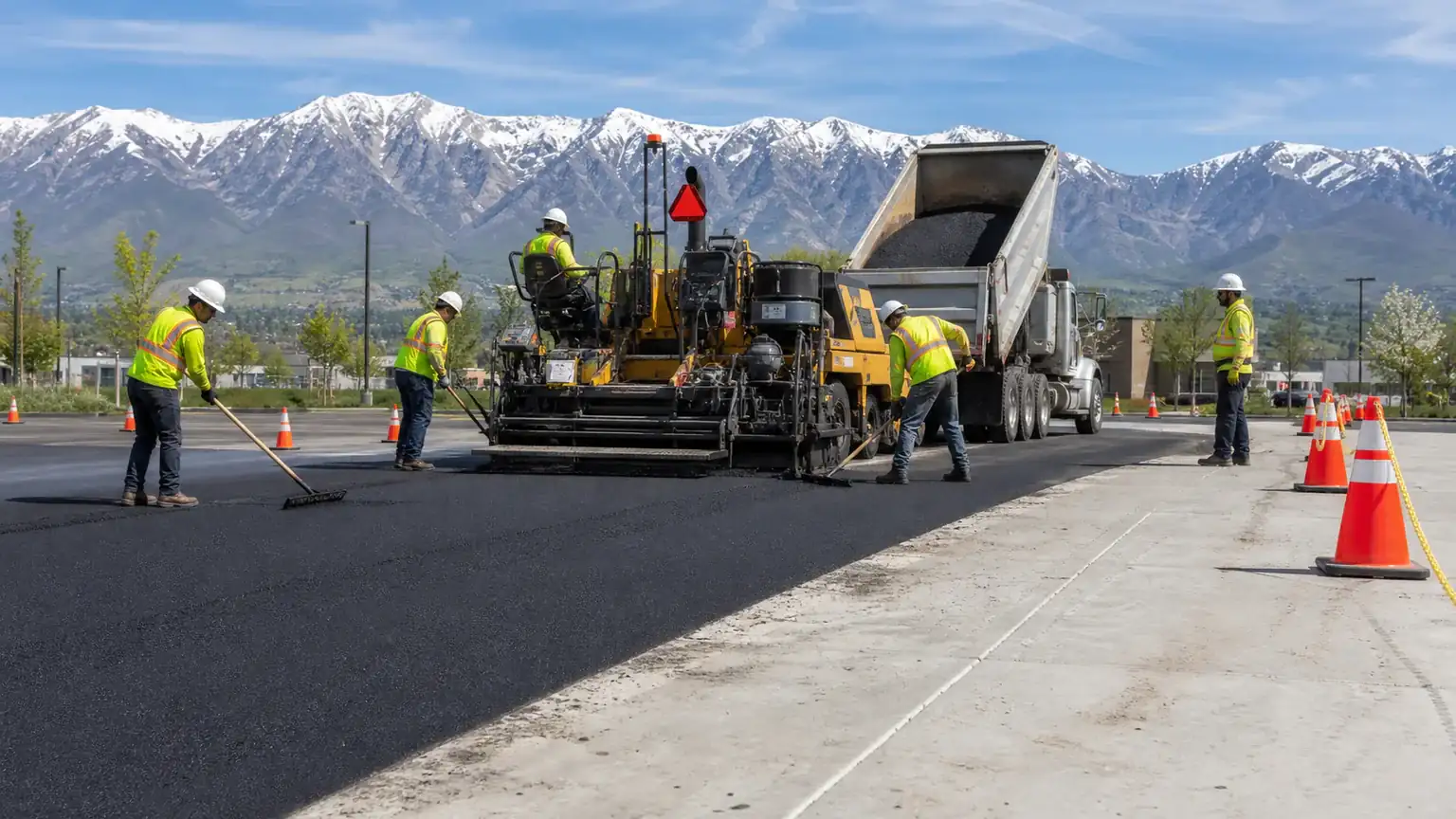 Asphalt Paving crew working in a controlled Spring Lake, Utah pavement area