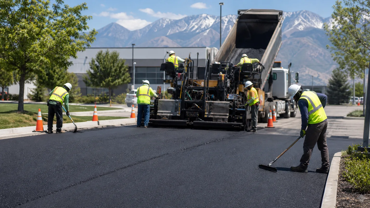 Asphalt Paving crew working in a controlled Taylorsville, Utah pavement area