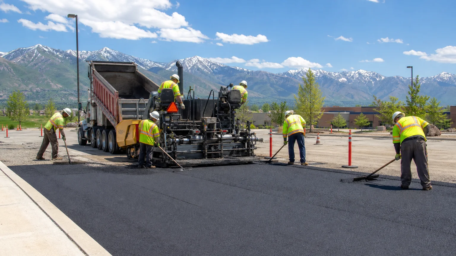 Asphalt Paving crew working in a controlled West Valley City, Utah pavement area