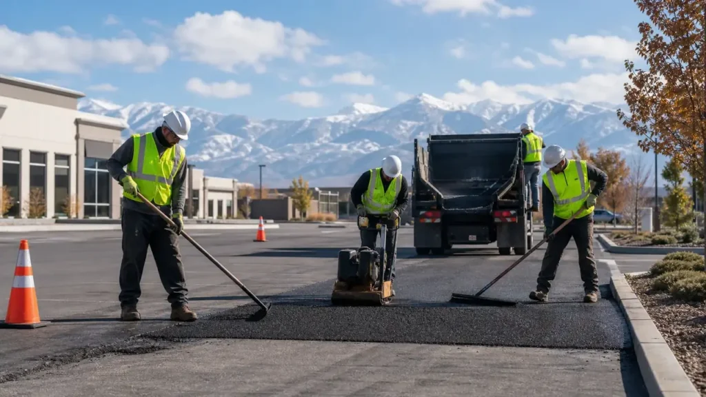 Asphalt Repair crew working in a controlled Bluffdale, Utah pavement area