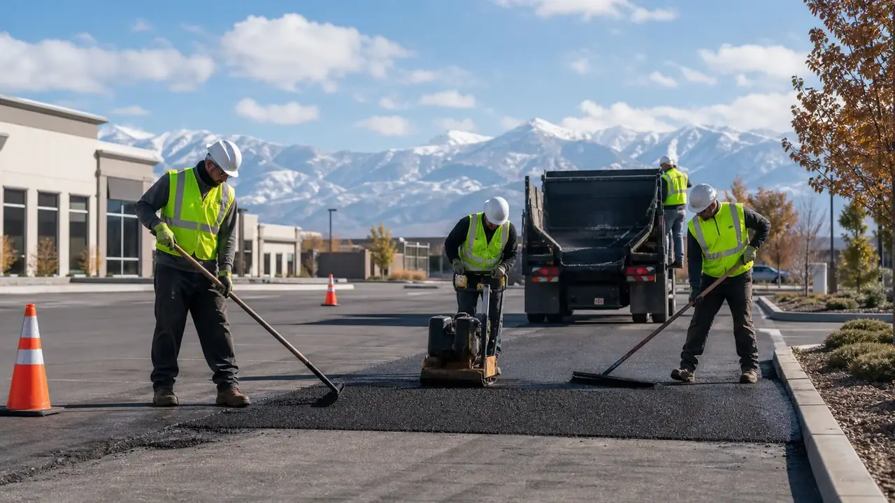 Asphalt Repair crew working in a controlled Bluffdale, Utah pavement area