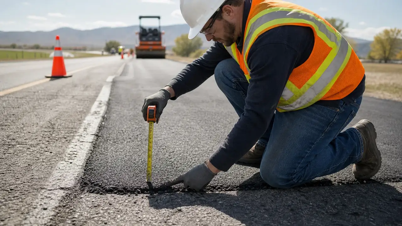 Quality-control step for asphalt repair in Cedar Fort, Utah