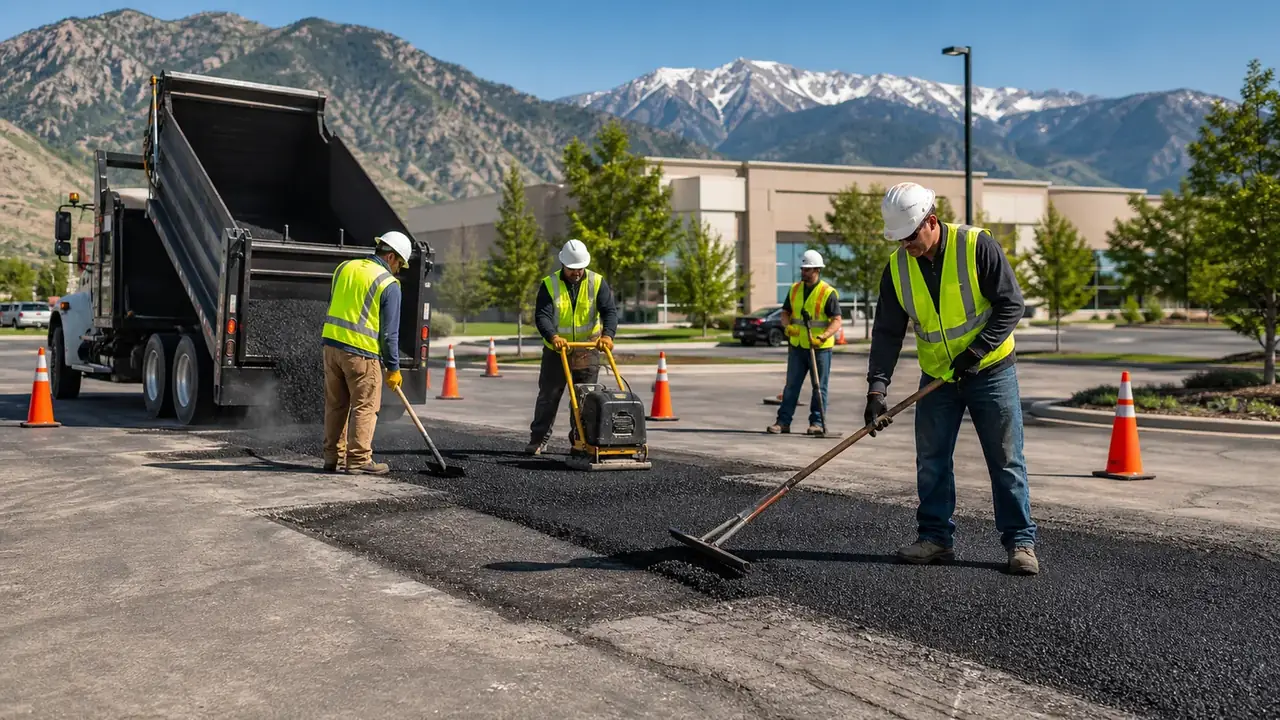 Asphalt Repair crew working in a controlled Cedar Hills, Utah pavement area