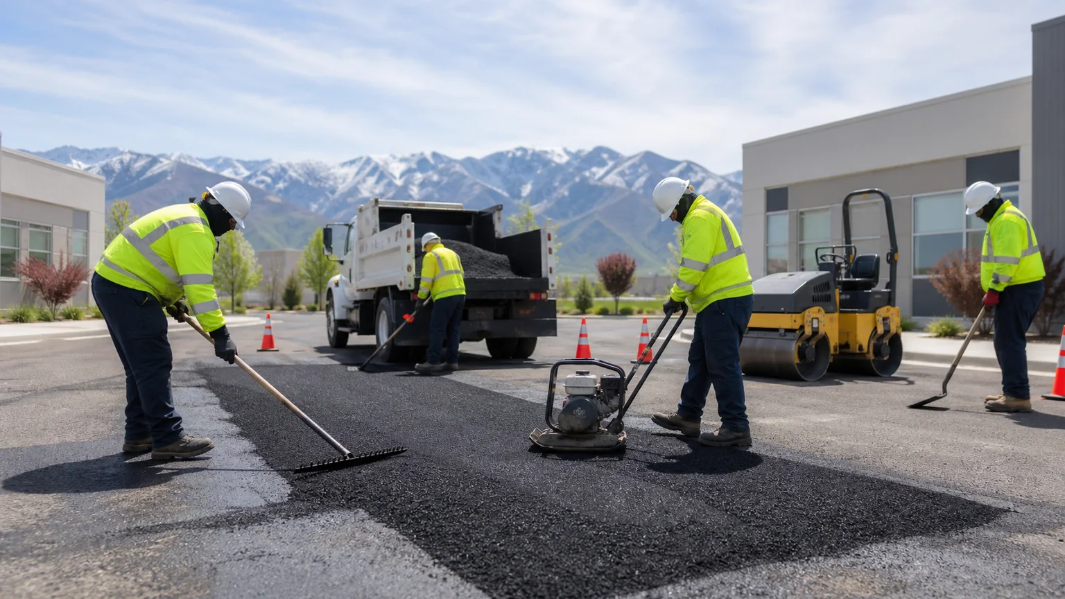 Asphalt Repair crew working in a controlled Elk Ridge, Utah pavement area