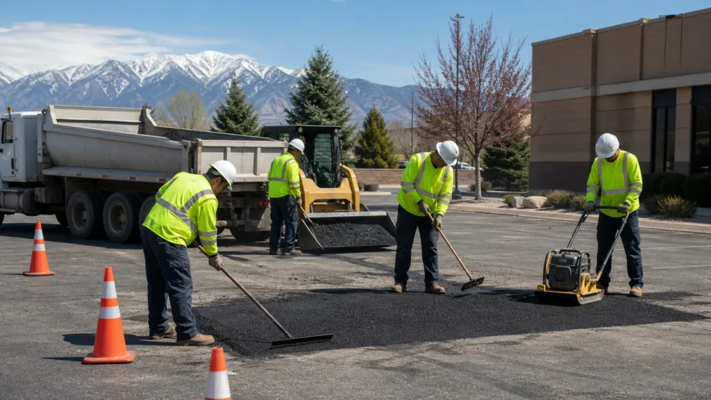 Asphalt Repair crew working in a controlled Fairfield, Utah pavement area