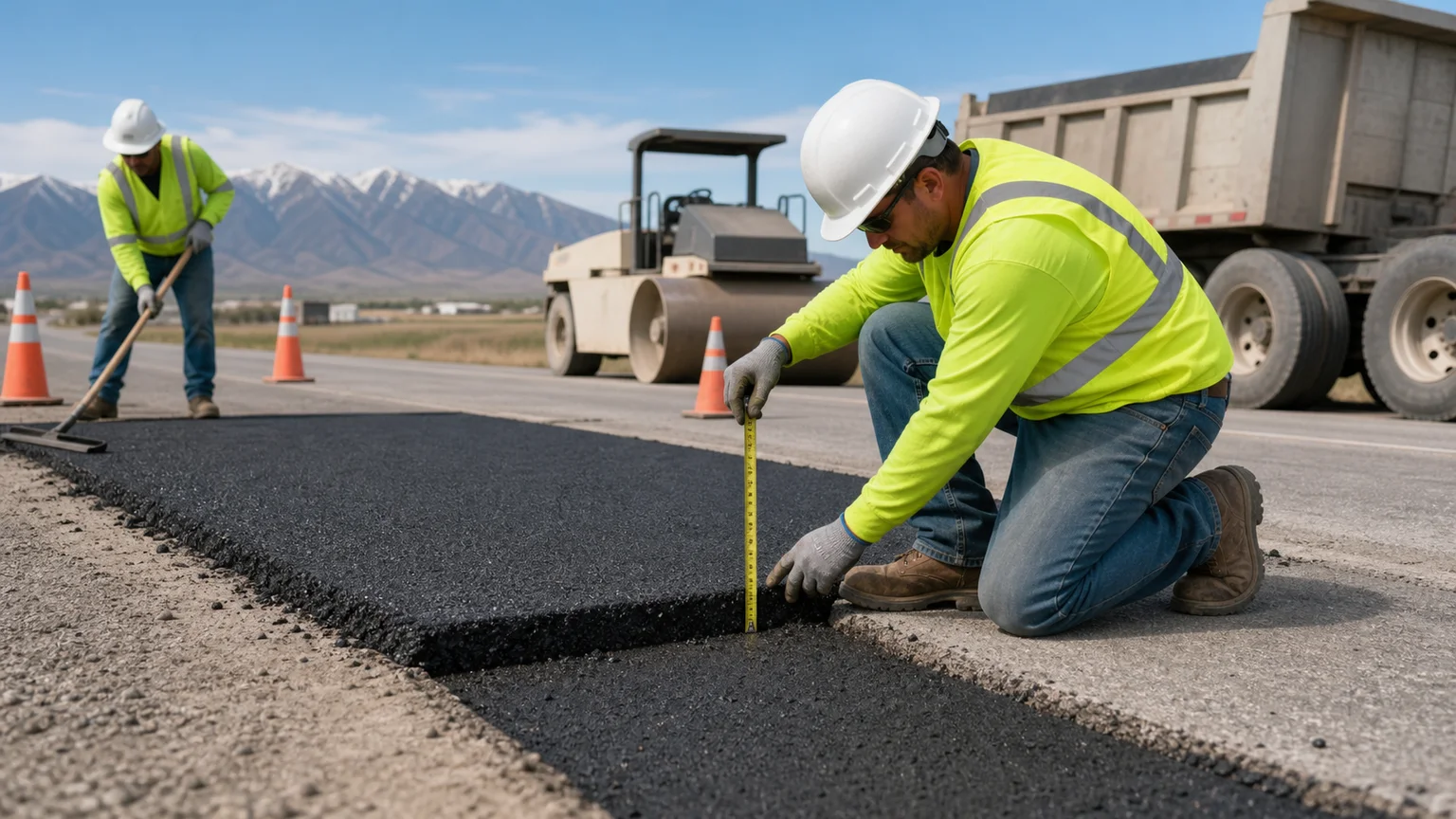 Quality-control step for asphalt repair in Genola, Utah