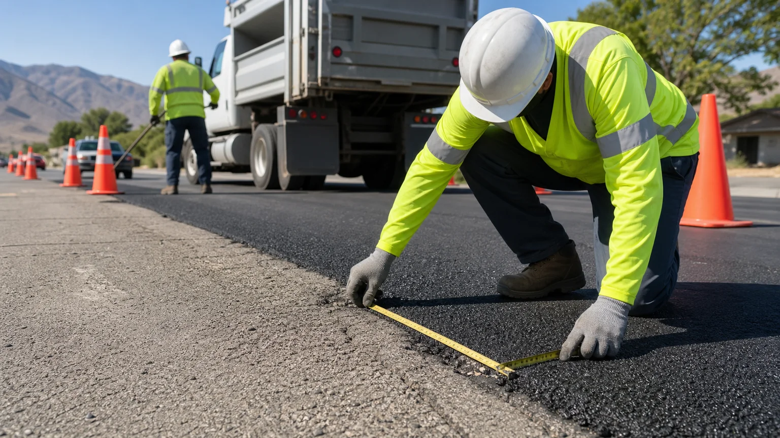 Quality-control step for asphalt repair in Goshen, Utah