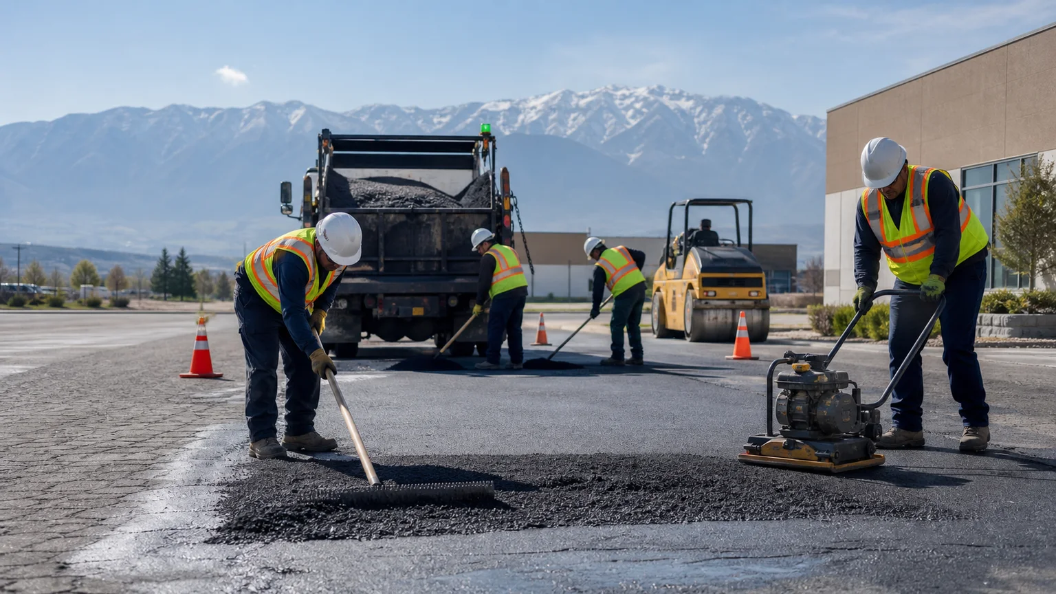 Asphalt Repair crew working in a controlled Magna, Utah pavement area