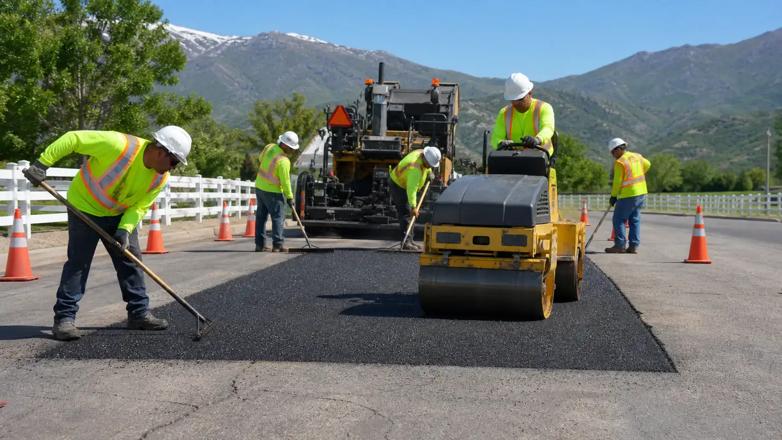 Asphalt Repair crew working in a controlled Mapleton, Utah pavement area