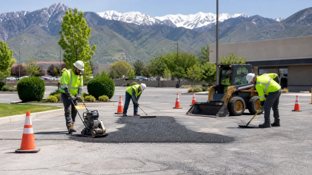 Asphalt Repair crew working in a controlled Millcreek, Utah pavement area