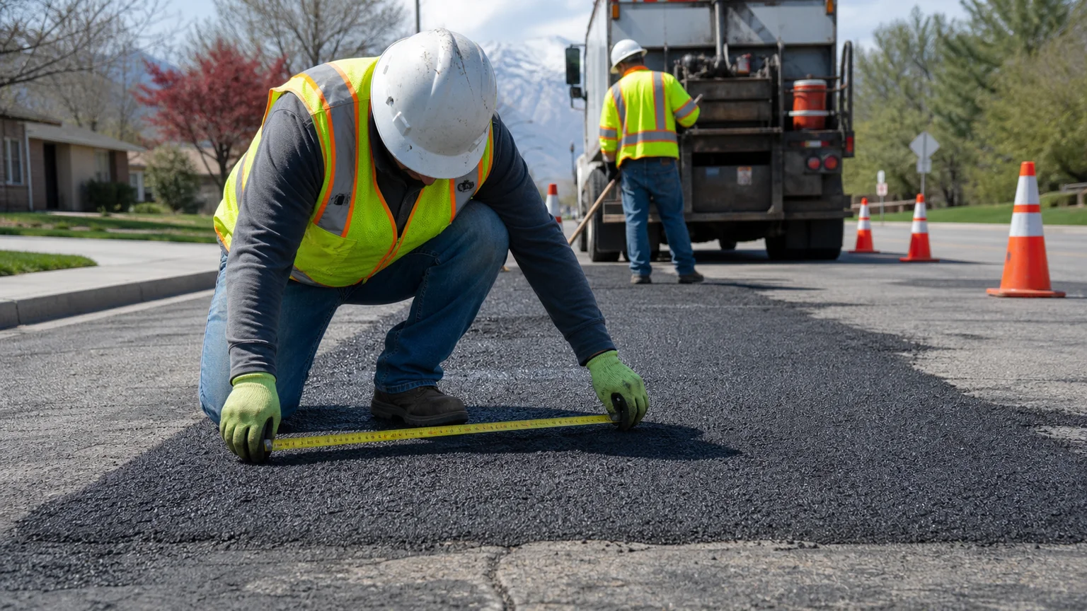 Quality-control step for asphalt repair in Millcreek, Utah