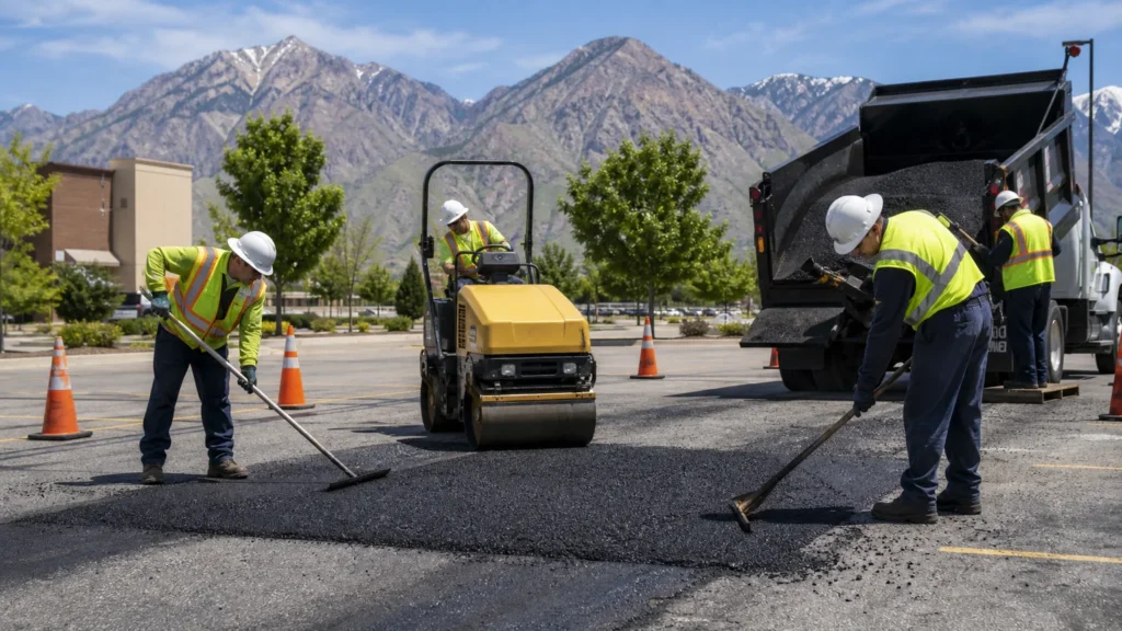 Asphalt Repair crew working in a controlled Murray, Utah pavement area