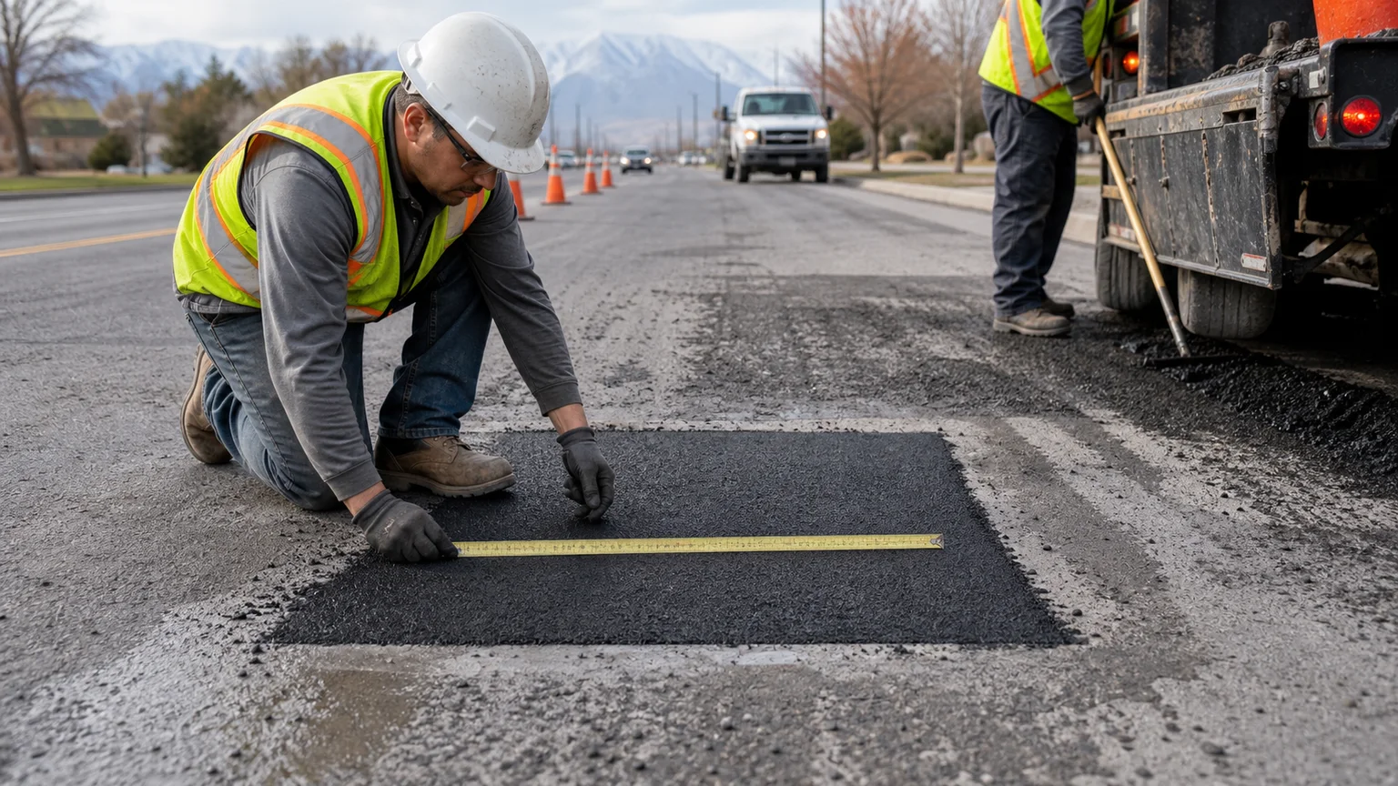Quality-control step for asphalt repair in Murray, Utah