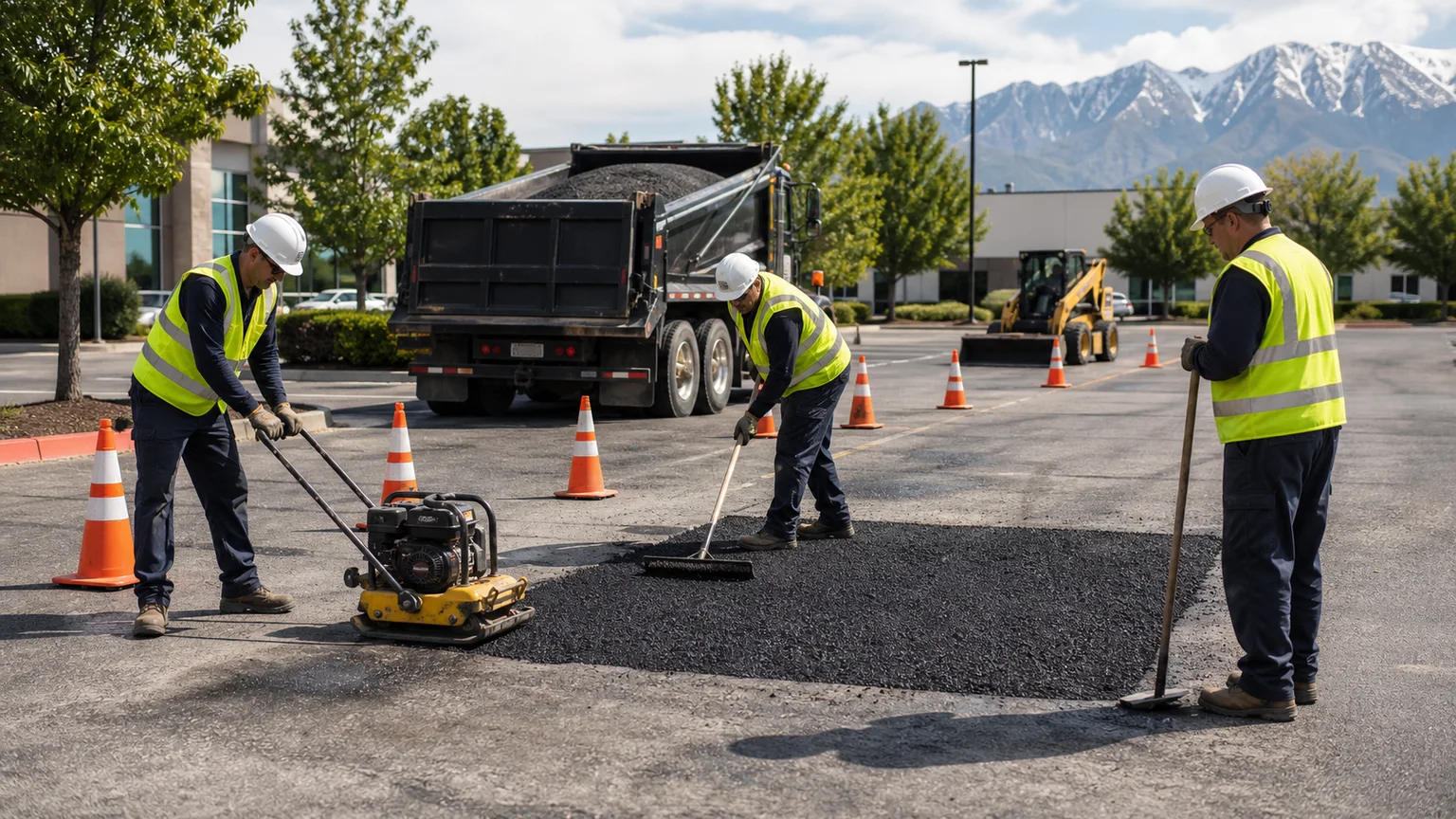 Asphalt Repair crew working in a controlled Payson, Utah pavement area