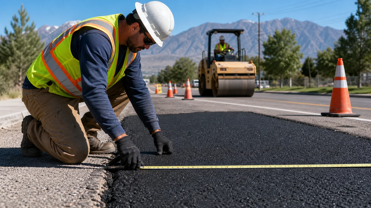 Quality-control step for asphalt repair in Pleasant Grove, Utah