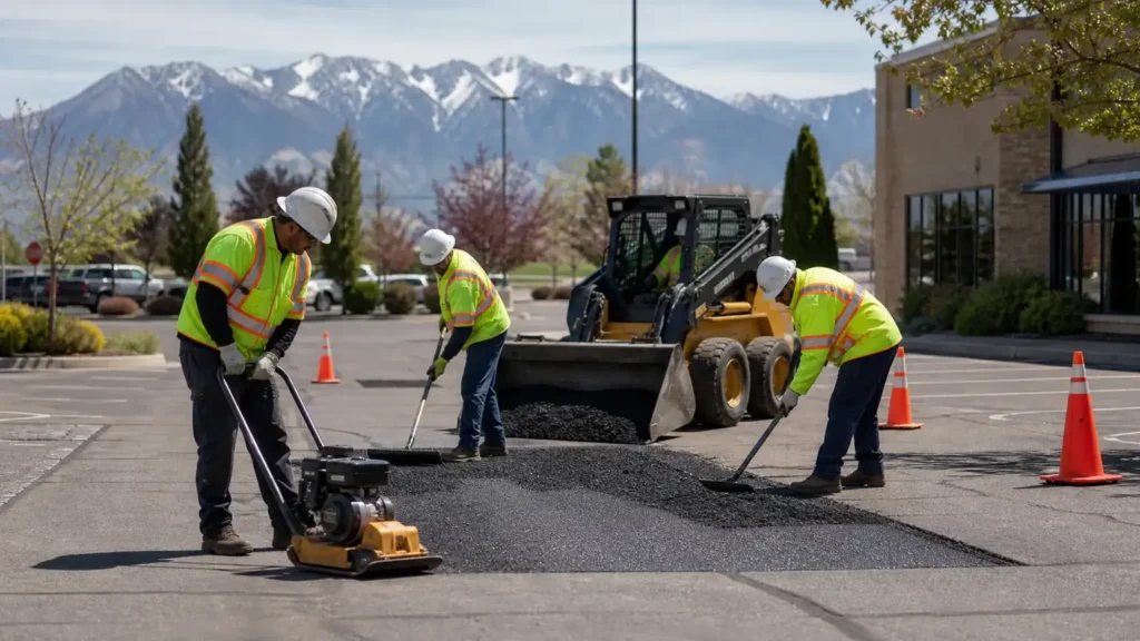 Asphalt Repair crew working in a controlled Salem, Utah pavement area