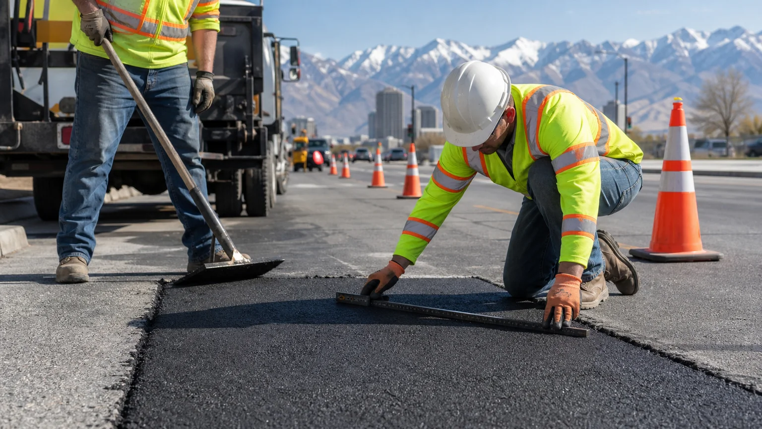 Quality-control step for asphalt repair in Salt Lake City, Utah