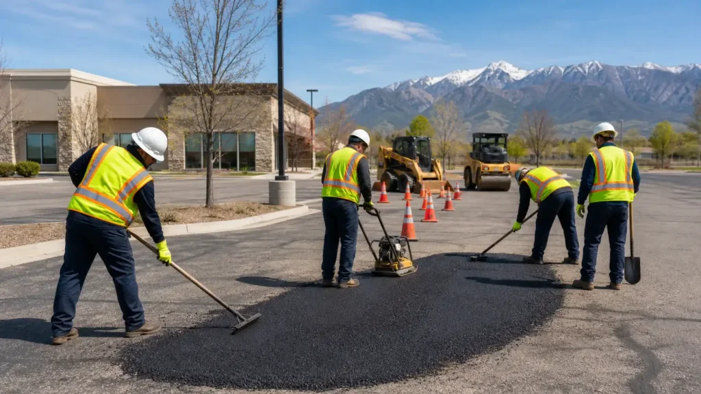 Asphalt Repair crew working in a controlled Spring Lake, Utah pavement area