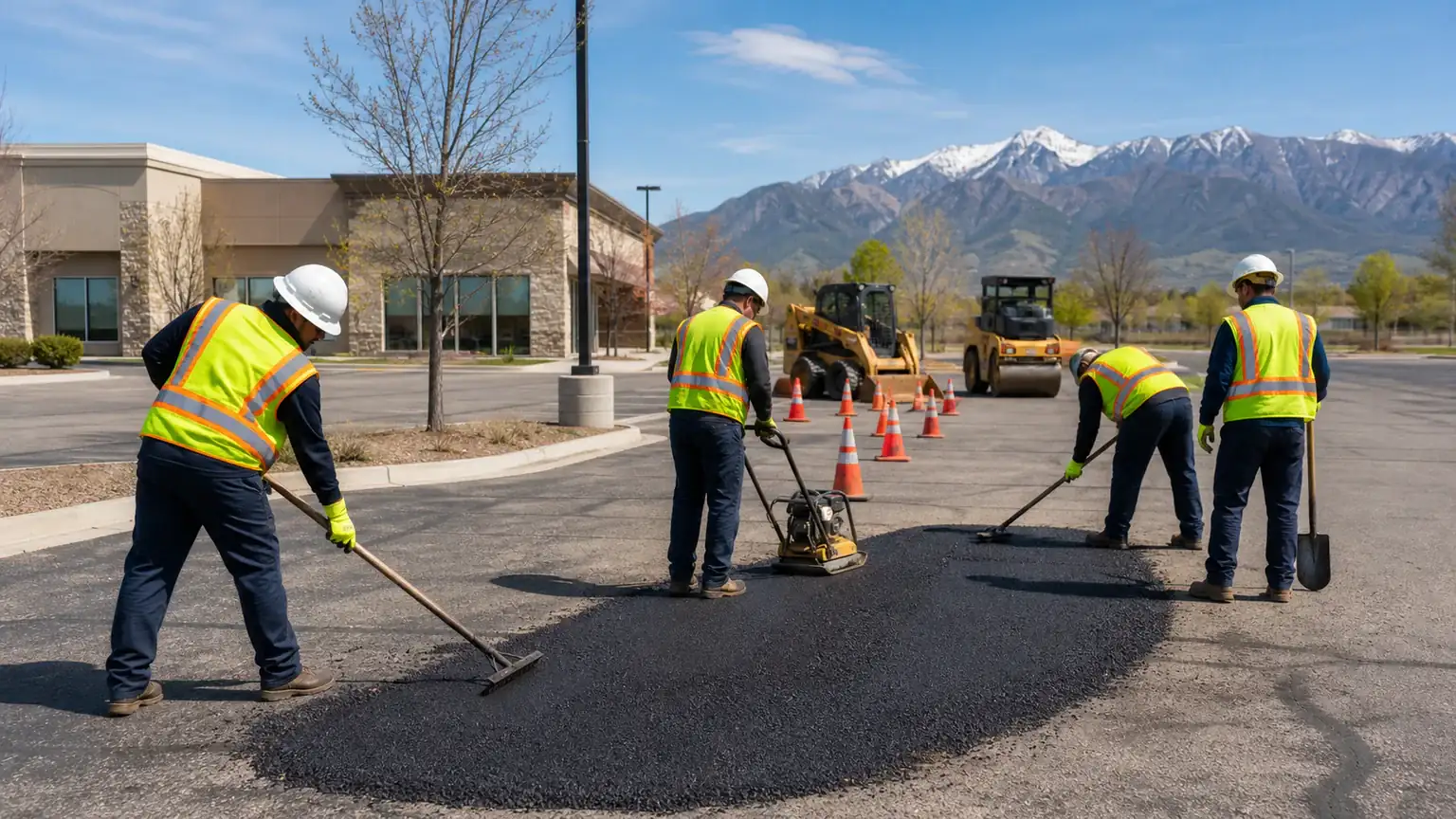 Asphalt Repair crew working in a controlled Spring Lake, Utah pavement area