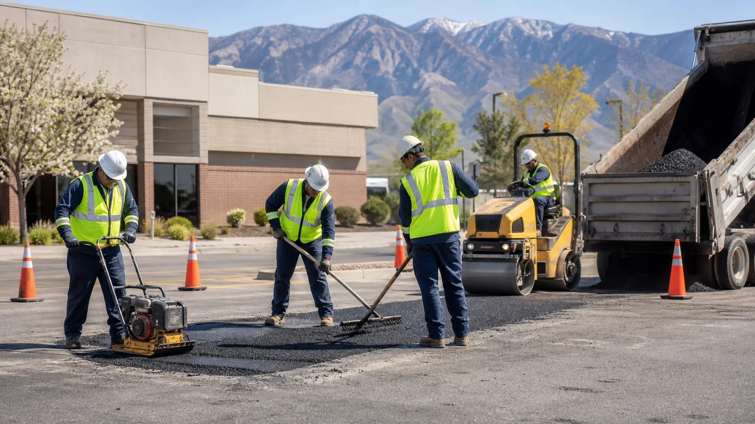Asphalt Repair crew working in a controlled Taylorsville, Utah pavement area