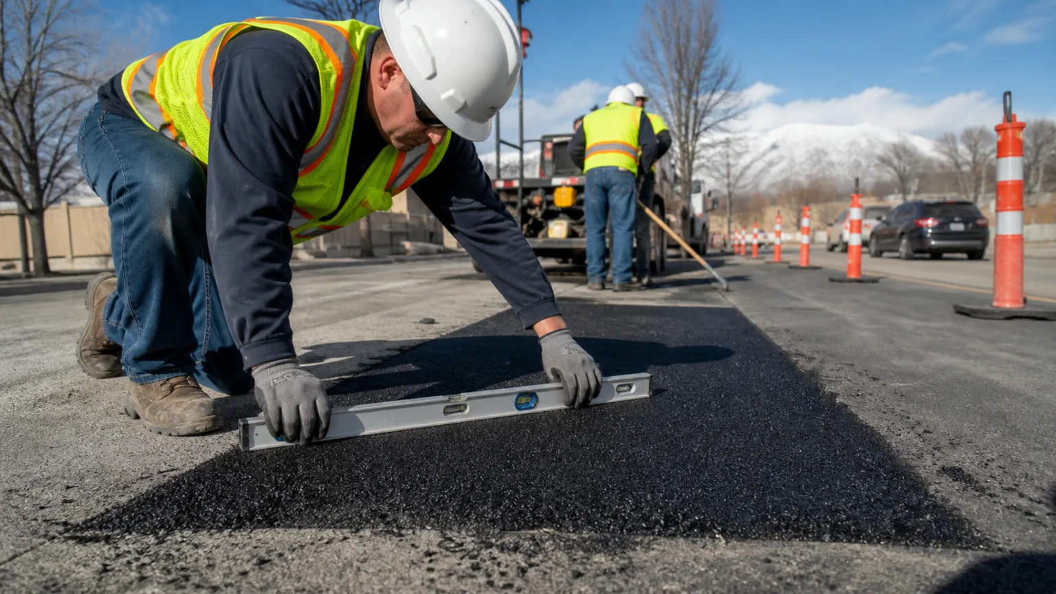 Quality-control step for asphalt repair in West Jordan, Utah