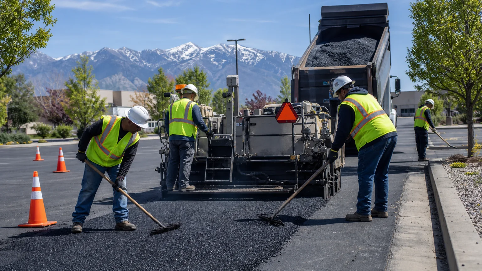 Asphalt Repair crew working in a controlled West Valley City, Utah pavement area