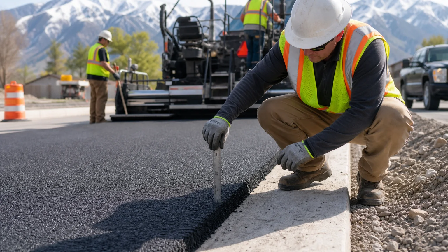 Quality-control step for commercial asphalt paving in Alpine, Utah