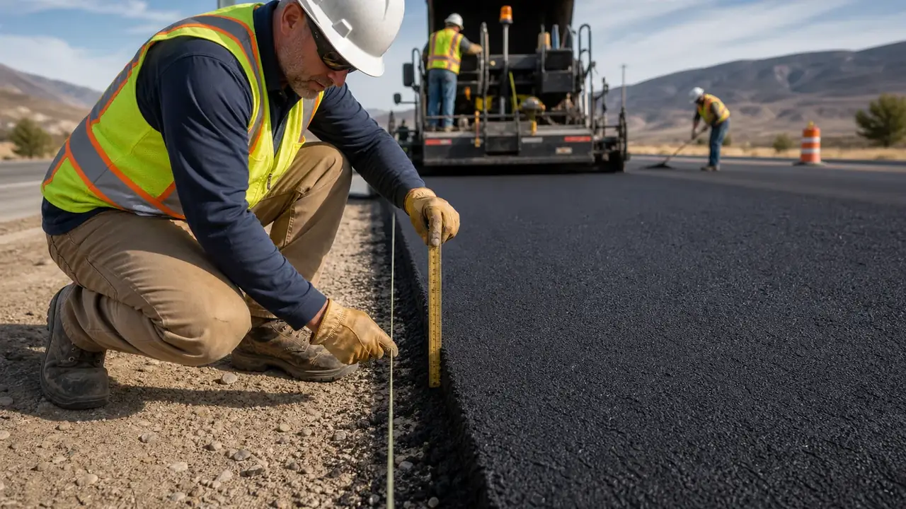 Quality-control step for commercial asphalt paving in Cedar Fort, Utah