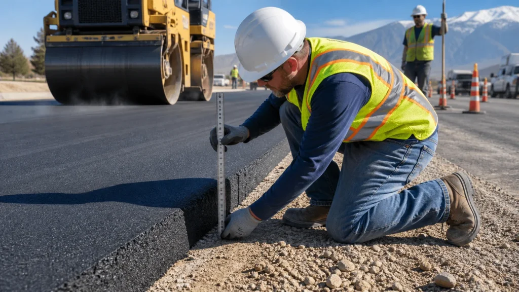 Commercial Asphalt Paving in Utah quality-control inspection on Utah pavement