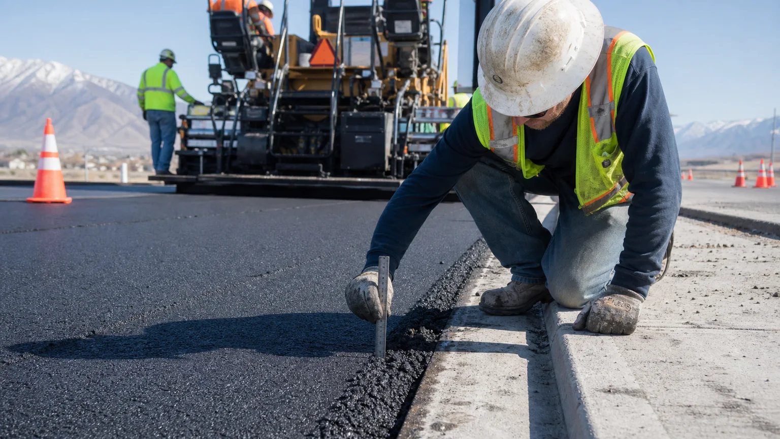 Quality-control step for commercial asphalt paving in Eagle Mountain, Utah