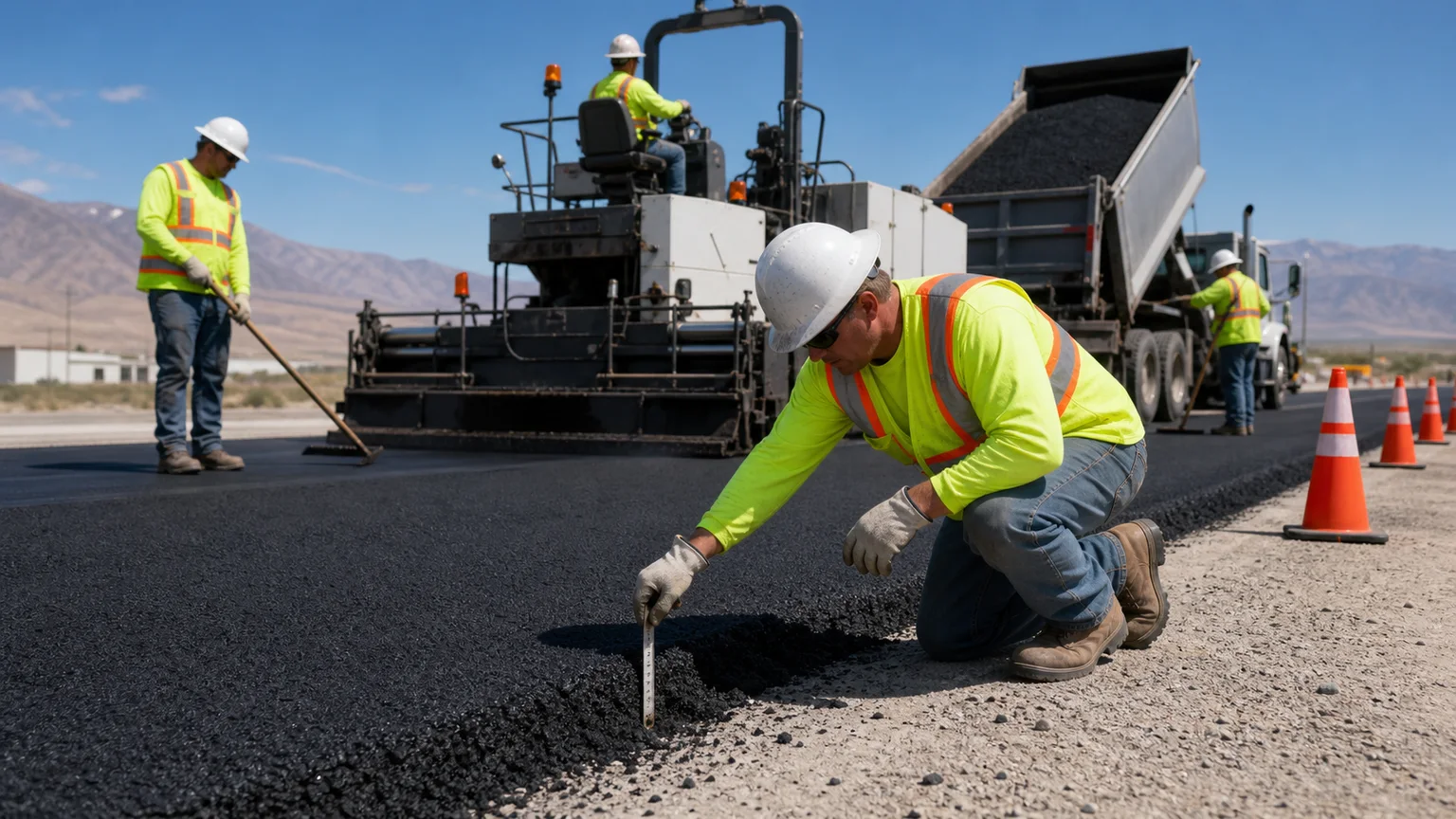 Quality-control step for commercial asphalt paving in Genola, Utah