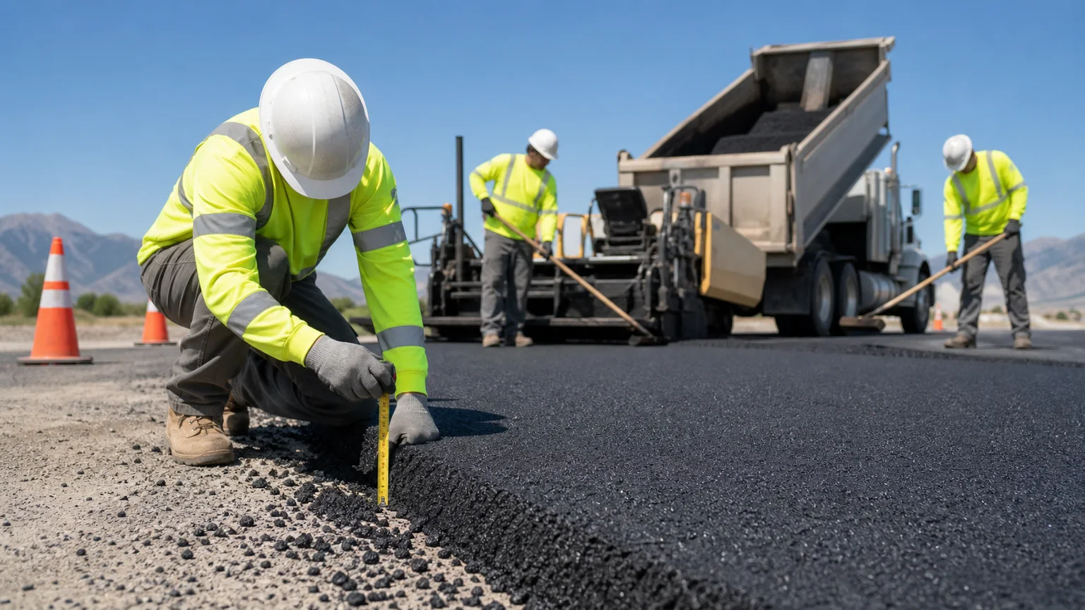 Quality-control step for commercial asphalt paving in Goshen, Utah