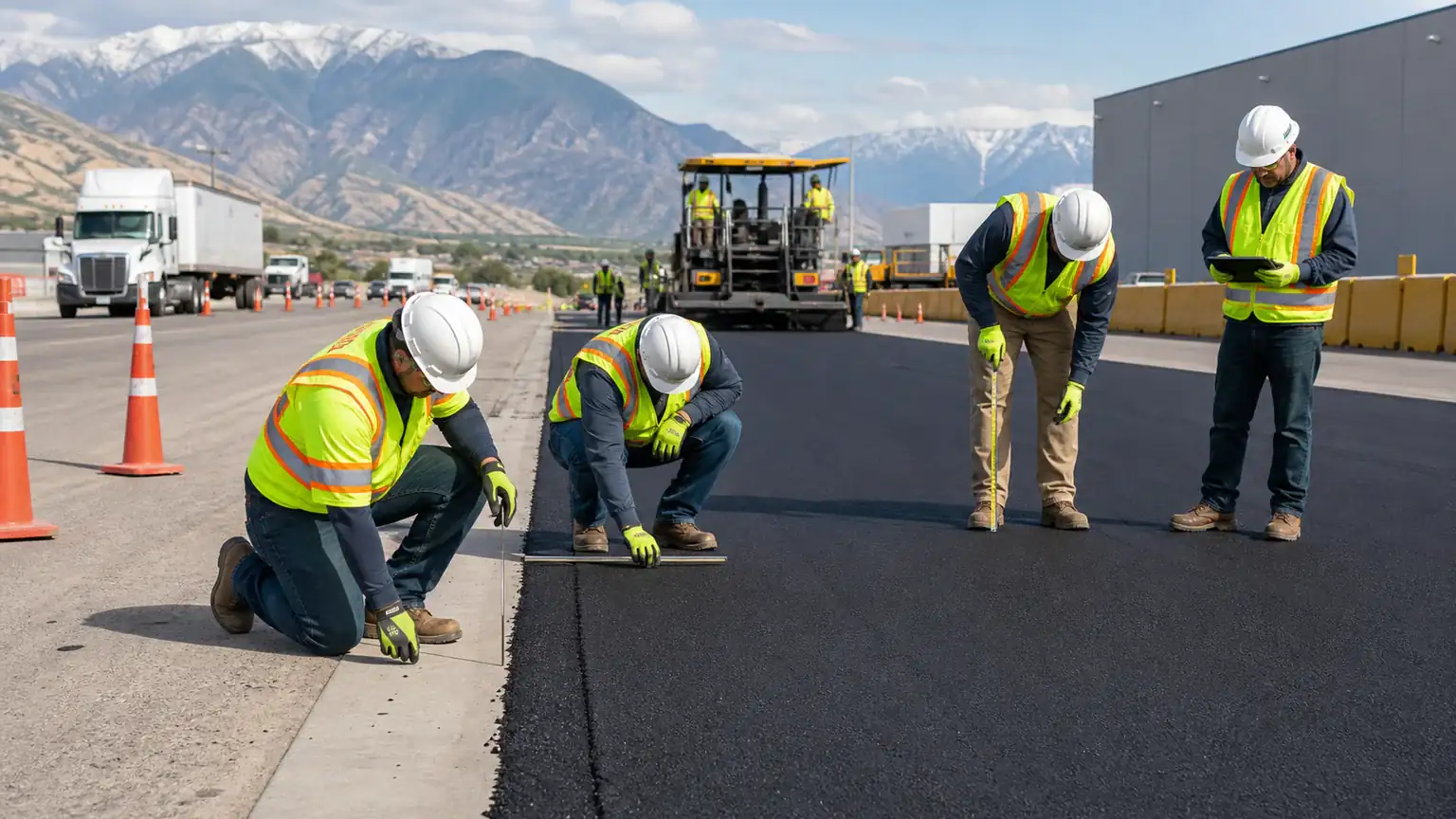 Quality-control step for commercial asphalt paving in Lindon, Utah