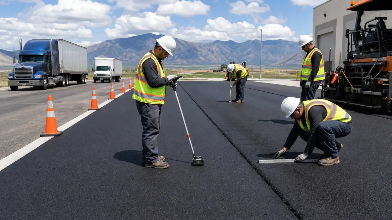 Quality-control step for commercial asphalt paving in Payson, Utah