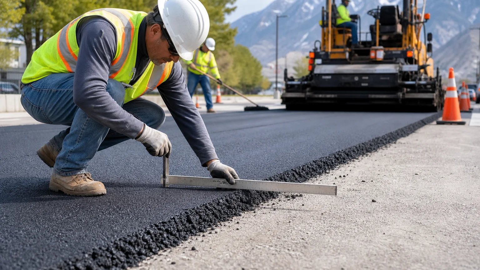 Quality-control step for commercial asphalt paving in Sandy, Utah