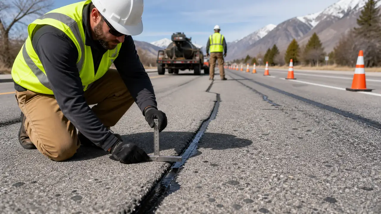 Quality-control step for crack sealing in Alpine, Utah