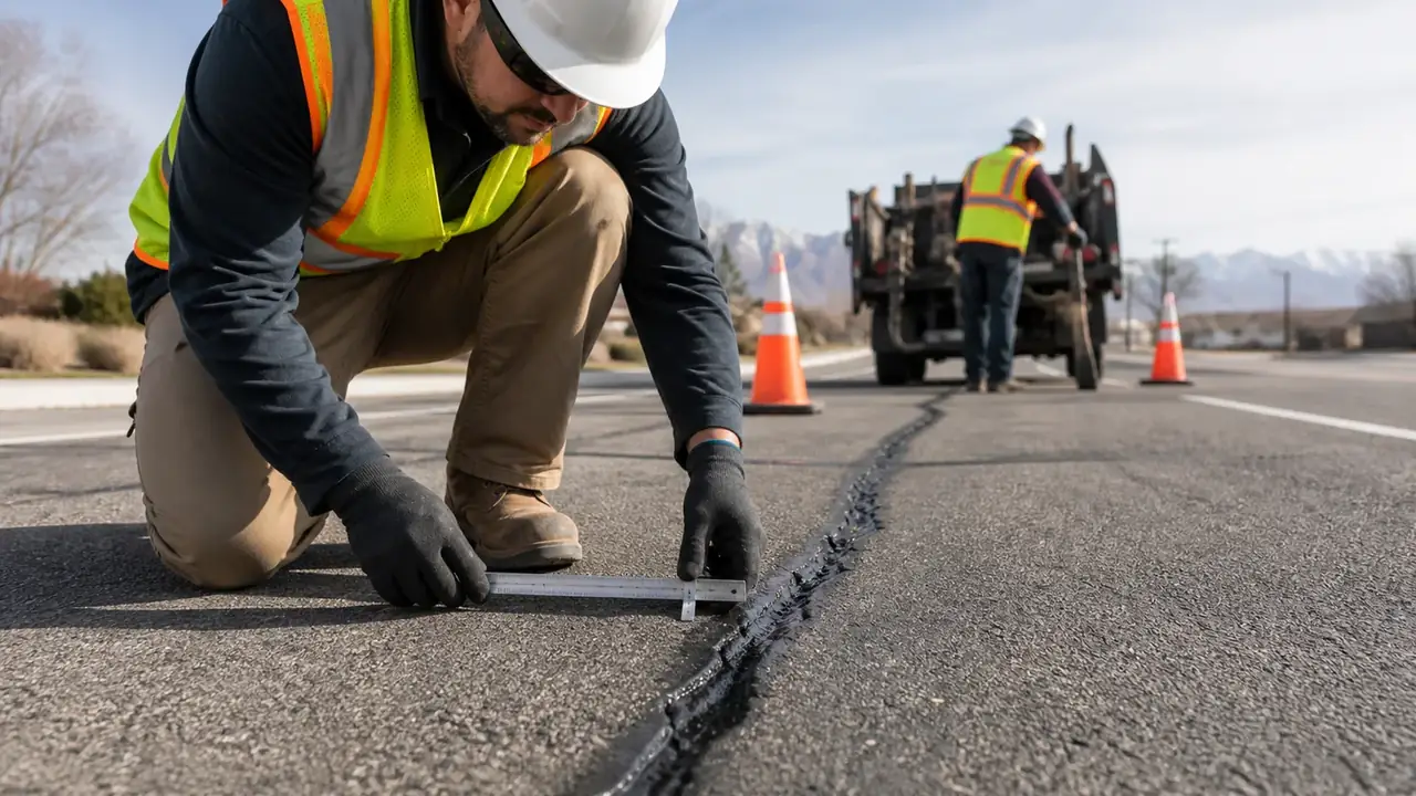 Quality-control step for crack sealing in Bluffdale, Utah