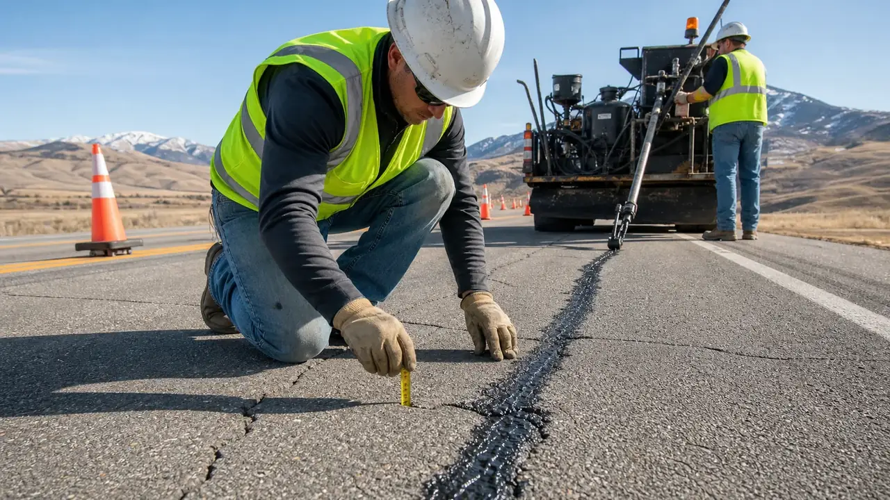 Quality-control step for crack sealing in Cedar Fort, Utah
