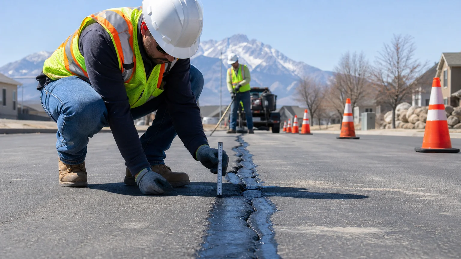 Quality-control step for crack sealing in Eagle Mountain, Utah