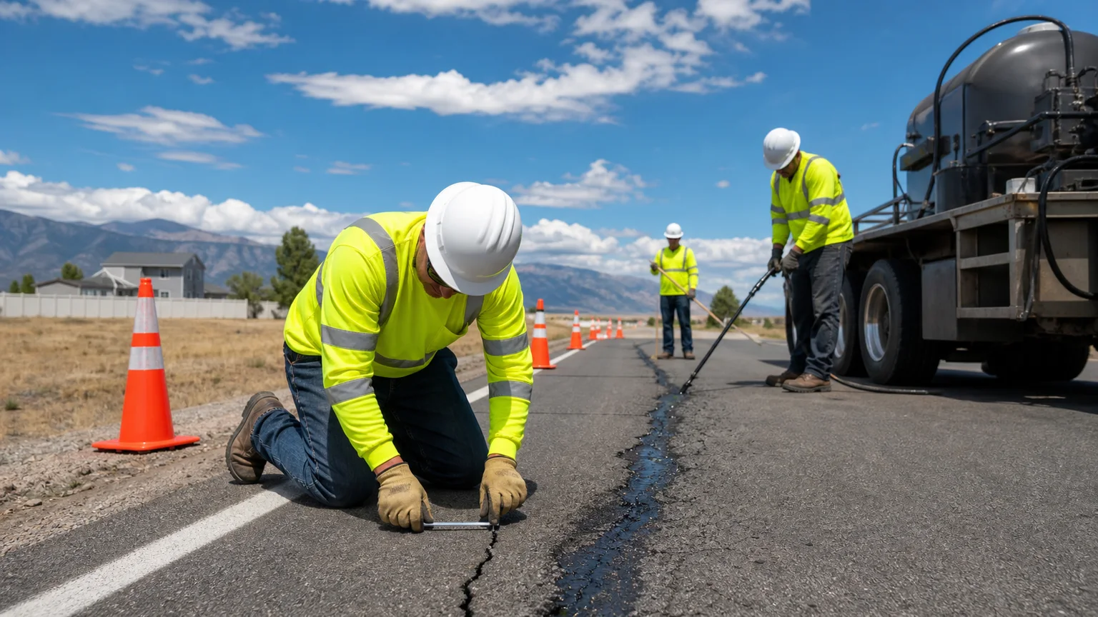 Quality-control step for crack sealing in Fairfield, Utah