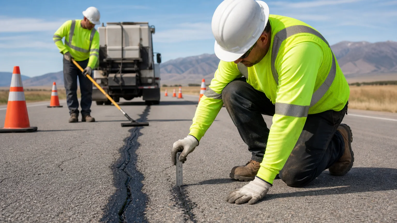 Quality-control step for crack sealing in Genola, Utah